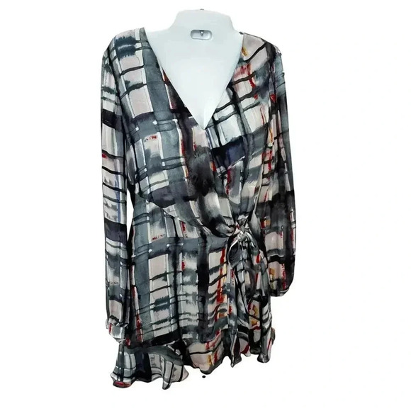 Parker Miles Silk Mini‎ Wrap Short Dress Blue Watercolor Print Women’s S NWT